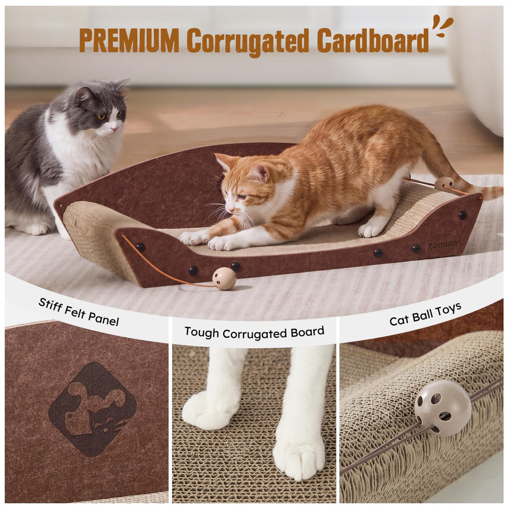 ZOMISIA 26'' Cardboard Cat Scratcher Bed for Indoor Cats, 1PC, Brown