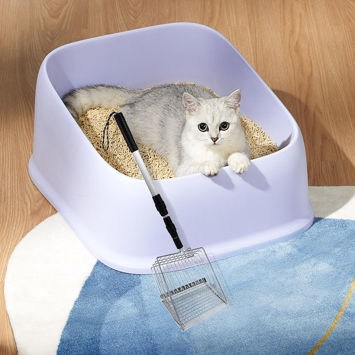 Handle Cat Litter Scoop – Metal PP Adjustable 42 Inch Pet Waste Scoop