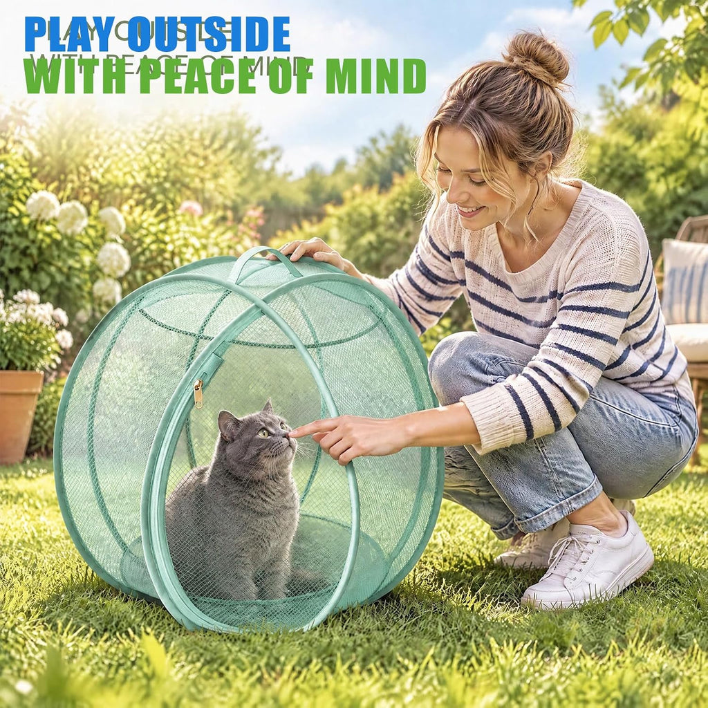 Rolling 360° Panoramic Cat Playpen Collapsible Breathable w/ Zipper