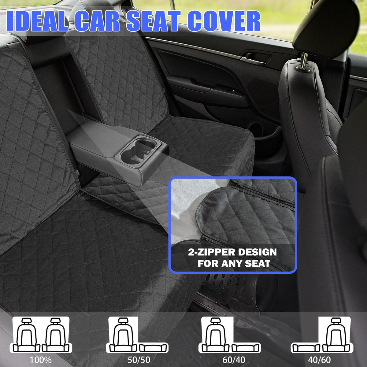 Yonktoo Dog Car Seat Cover for Back Seat, 60/40 Split Bench
