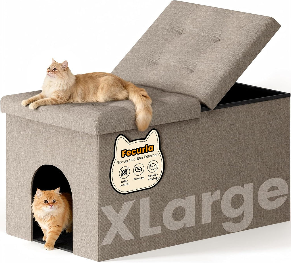 3-in-1 Cat Litter Box Enclosure Furniture, Dark Grey