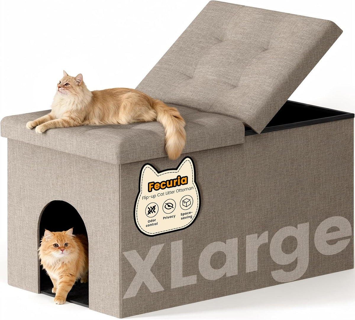 3-in-1 Cat Litter Box Enclosure Furniture, Dark Grey