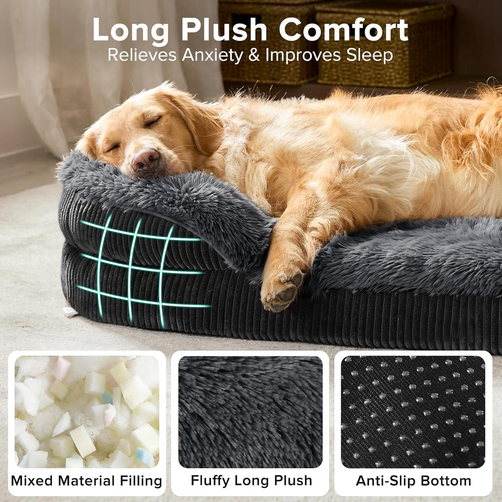 Fluffy Orthopedic Dog Beds Large Sized Dog, XL Egg-Crate Foam Bolster Sofa Bed with Washable Removable Waterproof Cover,