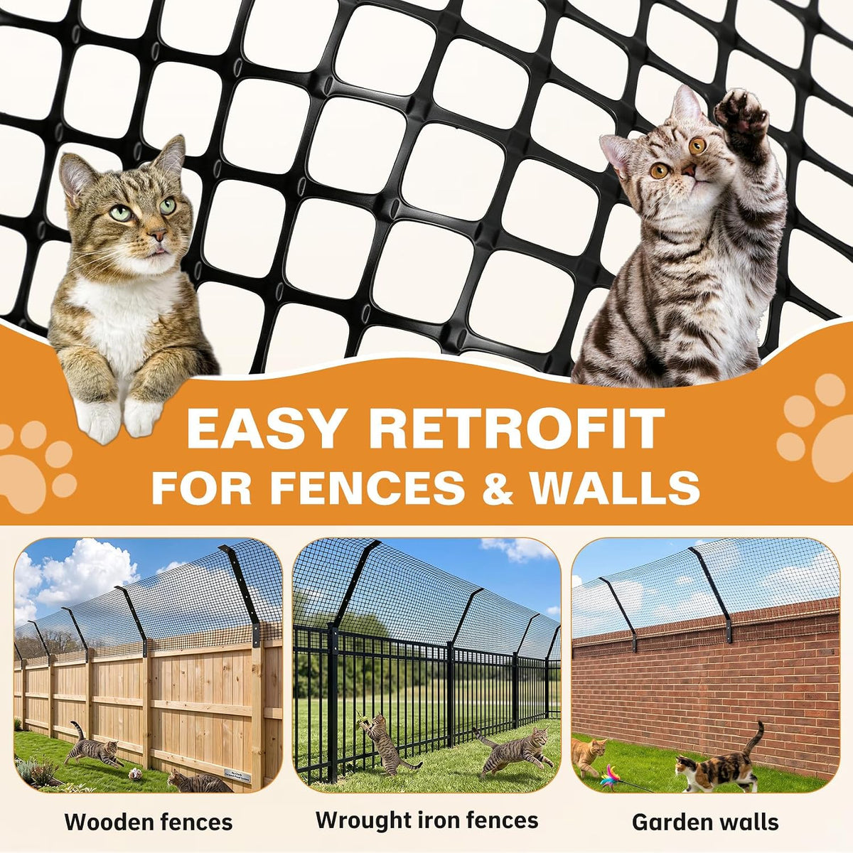 Cat Fence Outdoor Barrier 33FT, Anti-Climb Fence Topper with Install Kit