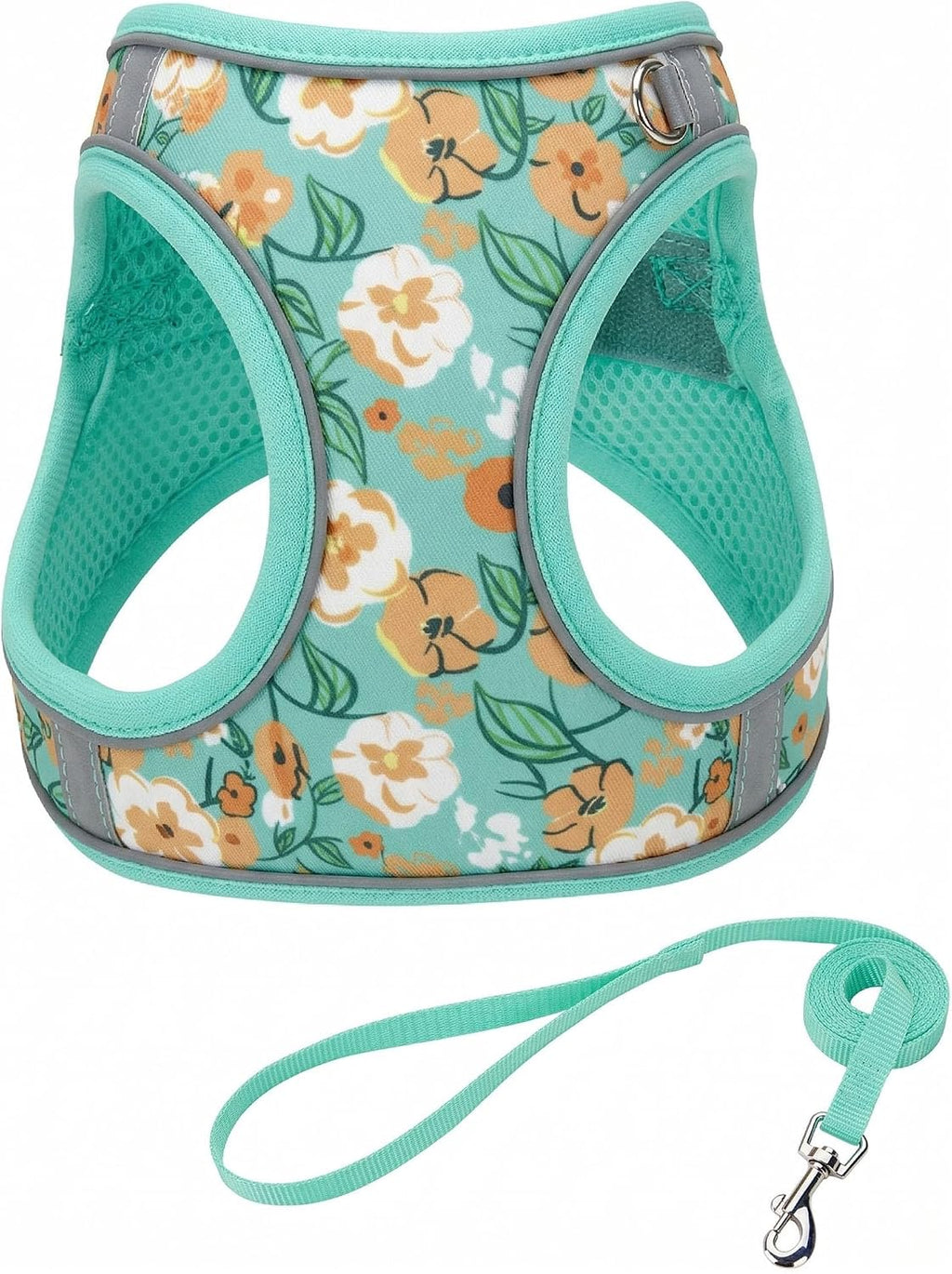 XXS Yellow Flower Pattern Dog Harness and Leash Set,No Escape Harnesses for Training Walking，Breathable Adjustable Puppy