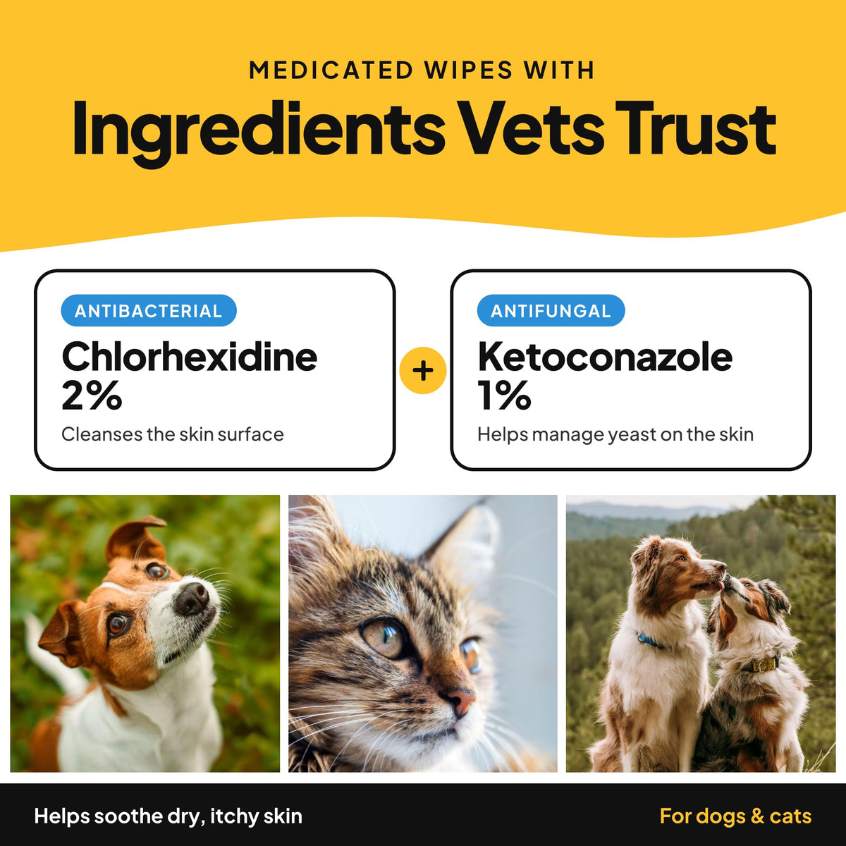 Smiling Paws Medicated Grooming Wipes w/Aloe for Dogs & Cats, 1pk, 50 Wipes