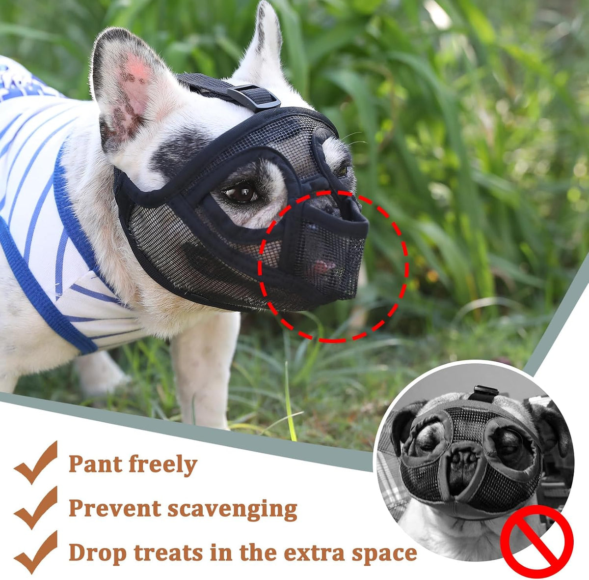 Mesh Short Snout Dog Muzzle with Anti-Eating Design for Frenchie