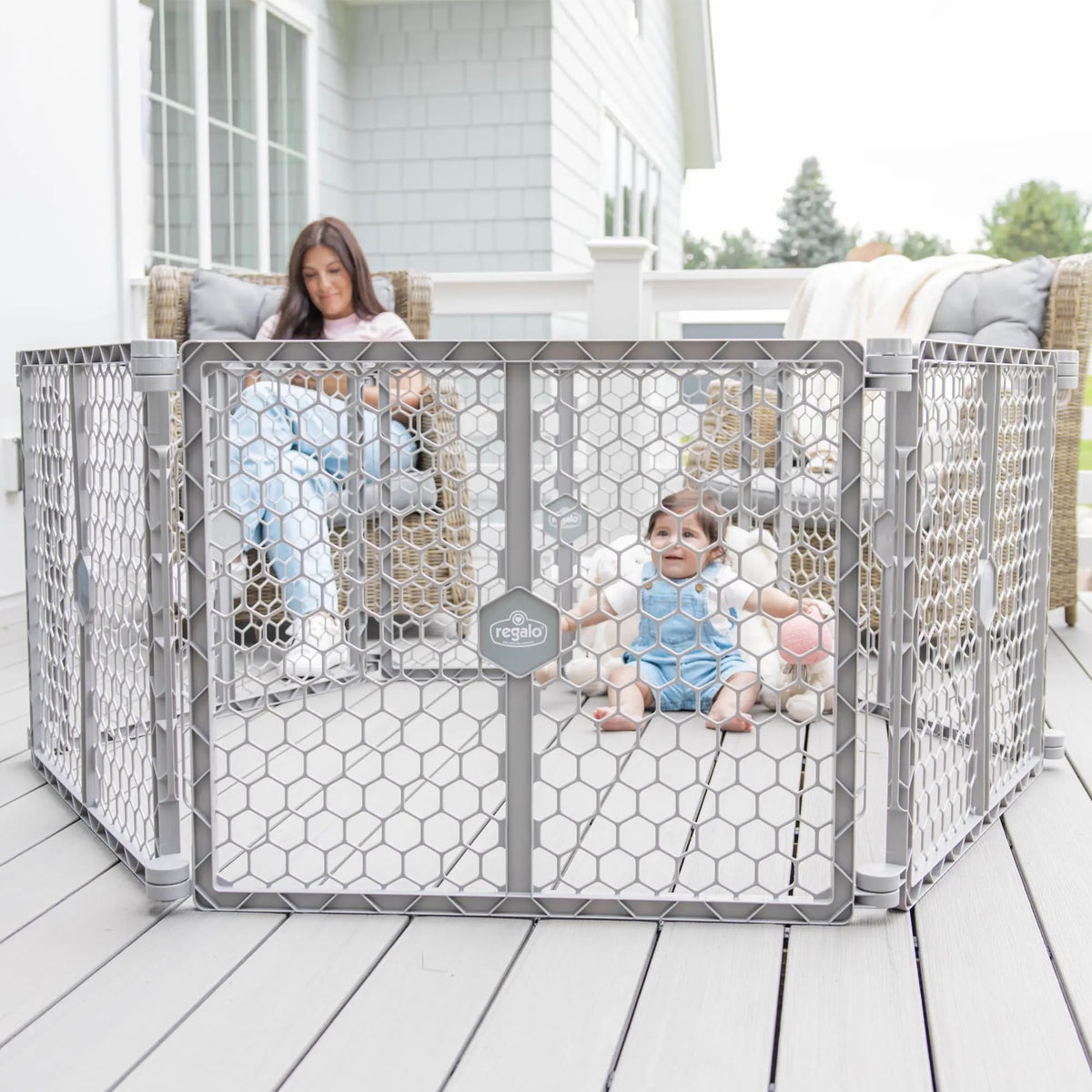 Regalo 192" 6-Panel Super Wide Plastic Baby Gate and Play Yard, Gray