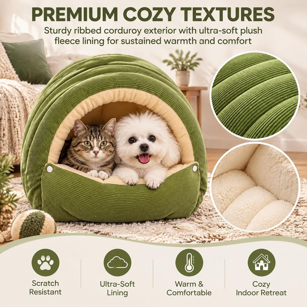 Dachshund Cave Bed, Dog Cave Bed for Dogs & Cats (Olive Green, Medium)
