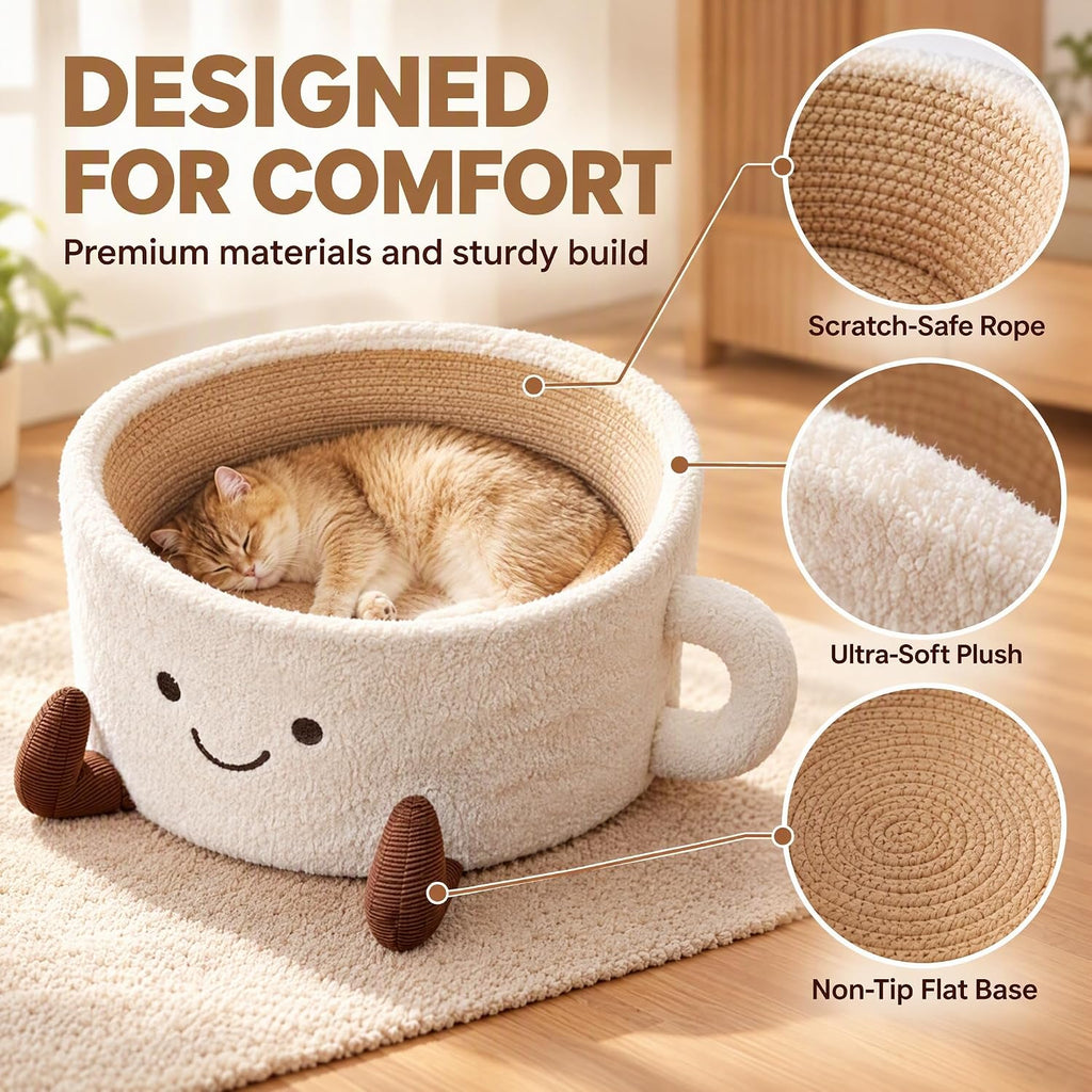 Coffee Cup Cat Bed, Teacup Shaped Handwoven Pet Bed for Cats Small Dogs