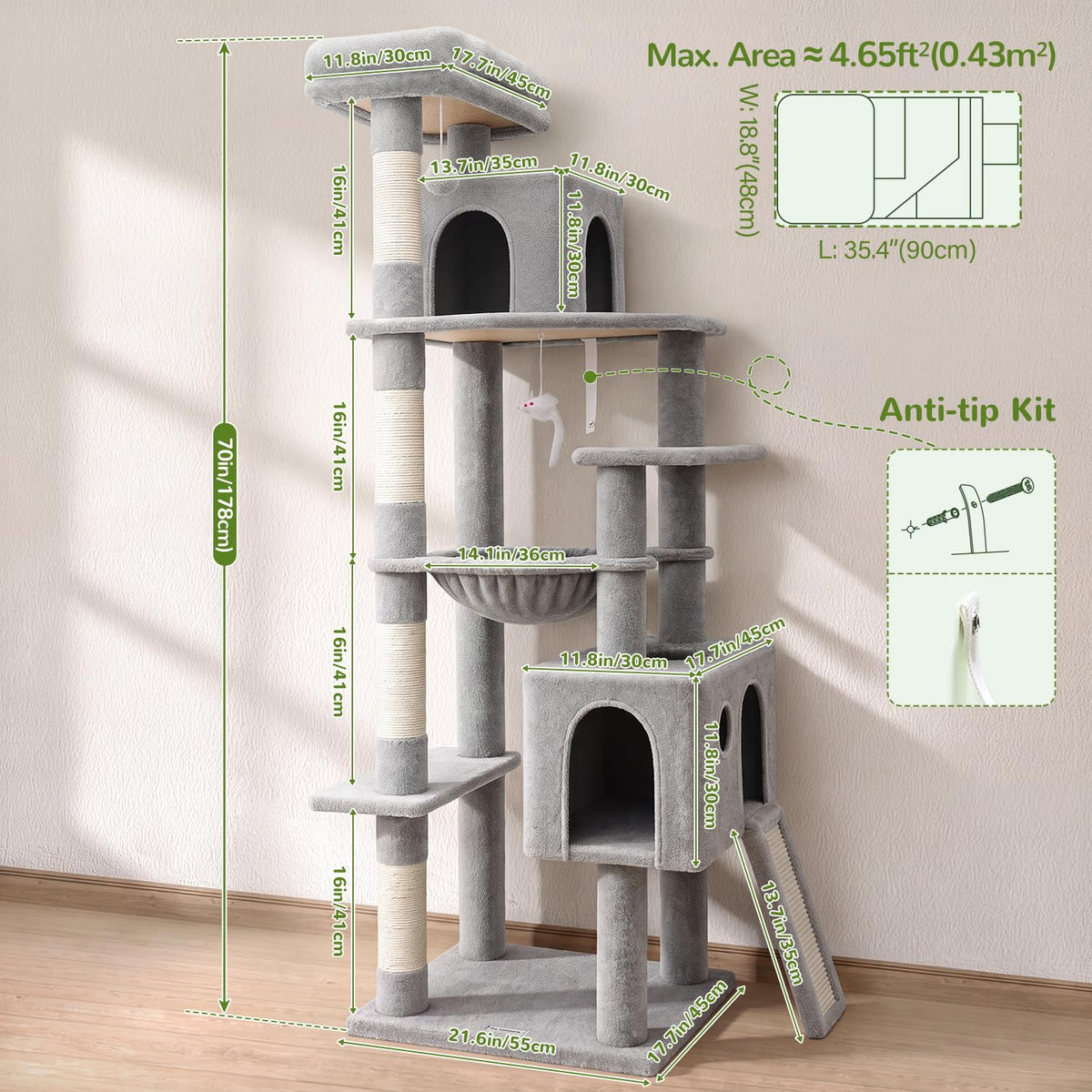 Globlazer F70 Pro Heavy Duty Cat Tree Tower for Indoor Cats Large Adult