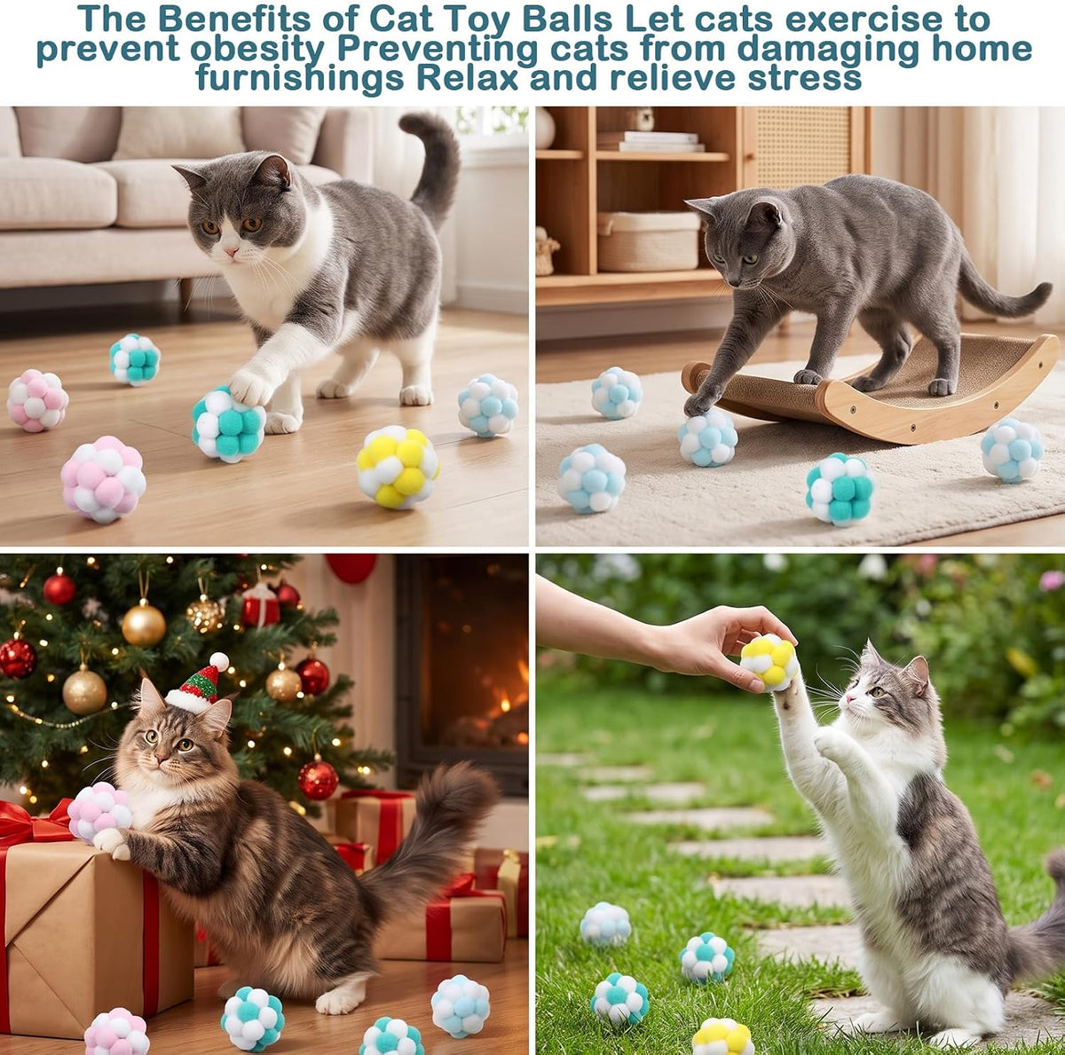 7 Pcs Interactive Cat Ball Toy Cat Pom Pom Balls with Bells