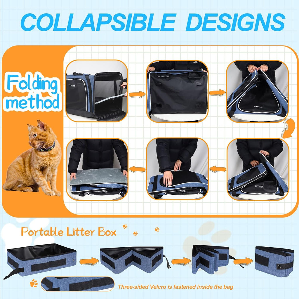 Extra Large Cat Carrier with Litter Box for Car Travel, Blue