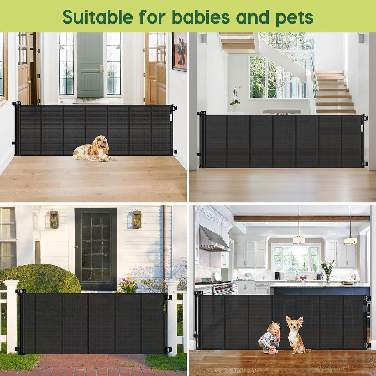 Reinforced 80 Inch Retractable Baby Gate Extra Wide Baby Gate for Wide Openings, Indoor/Outdoor Retractable Dog Gate for