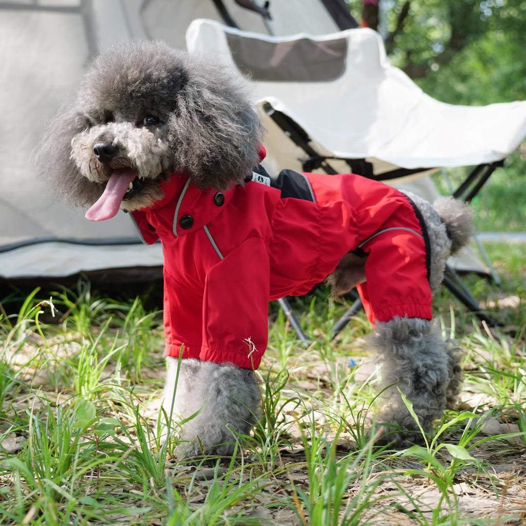 LOVELONGLONG Fleece-Lined Dog Raincoat with Removable Hood – Waterproof Winter Full Body Dog Jacket – Windproof Snowproo