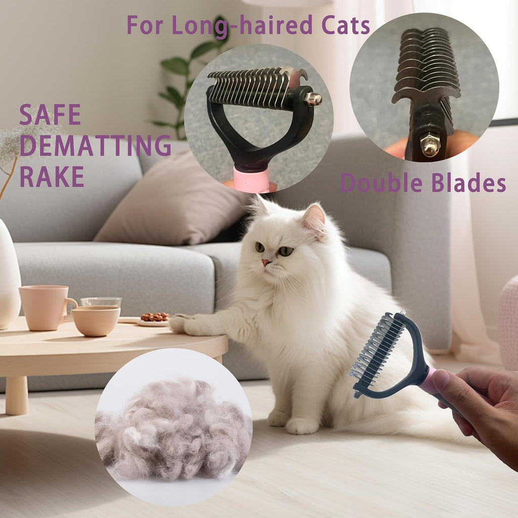 Cat Grooming Kit, 6-Piece Deshedding Brush Set, Pink