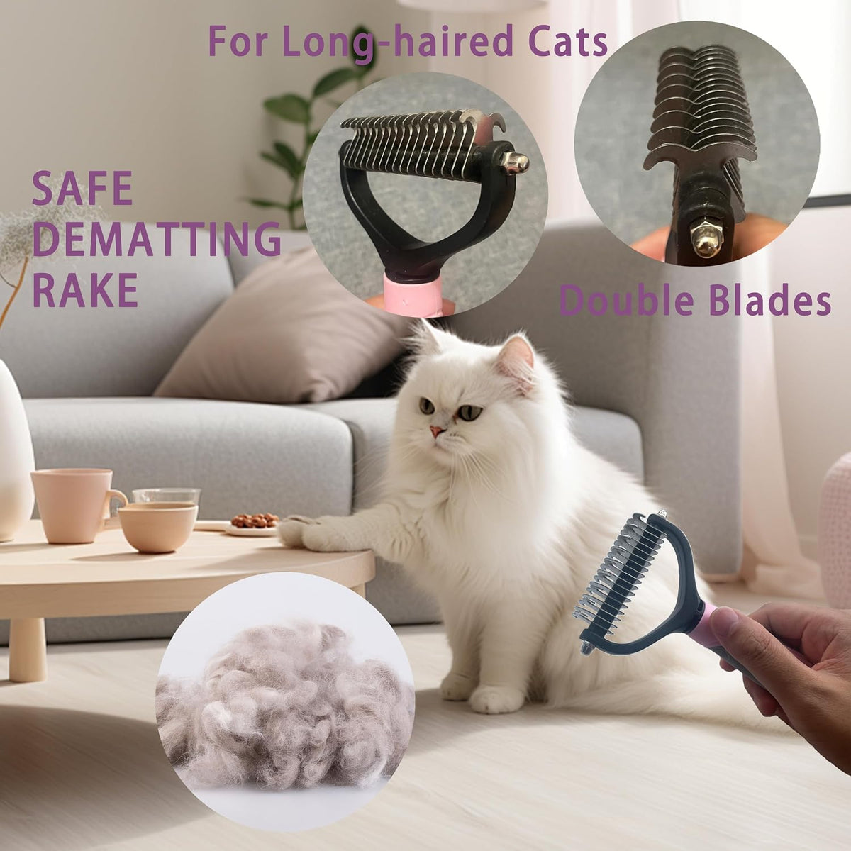 Cat Grooming Kit, 6-Piece Deshedding Brush Set, Pink