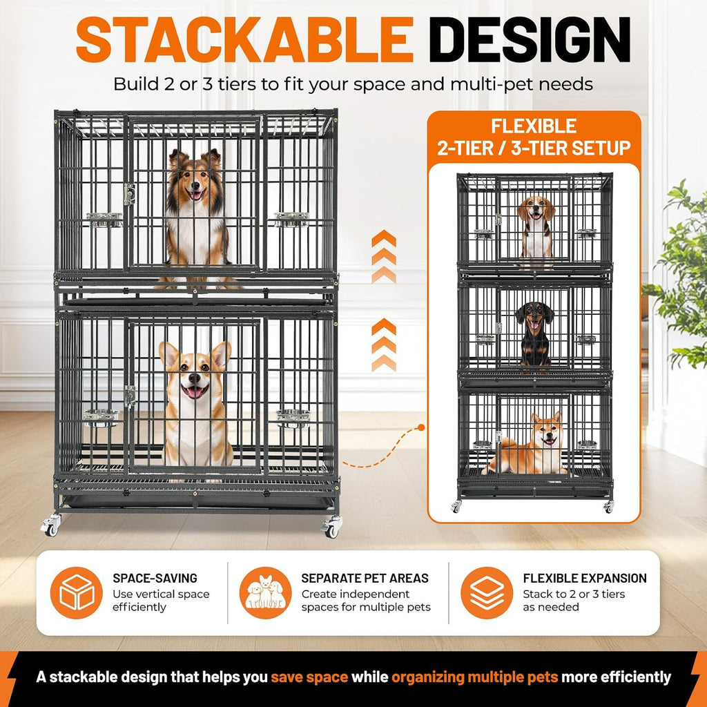 Homey Pet 37" Heavy Duty Stackable Dog Crate with Wheels for Medium Dogs