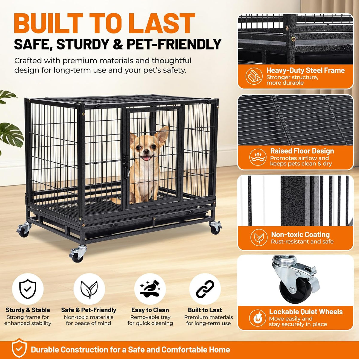 Homey Pet 31 Inch Stackable Dog Crate for Small Dogs, Heavy Duty Wire Cage