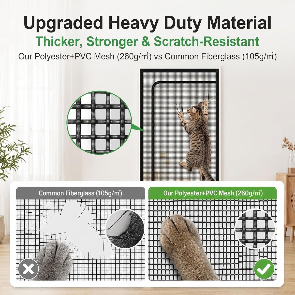 36x78 Upgraded Cat Screen Door, Reinforced Thickened Pet Screen Door Black