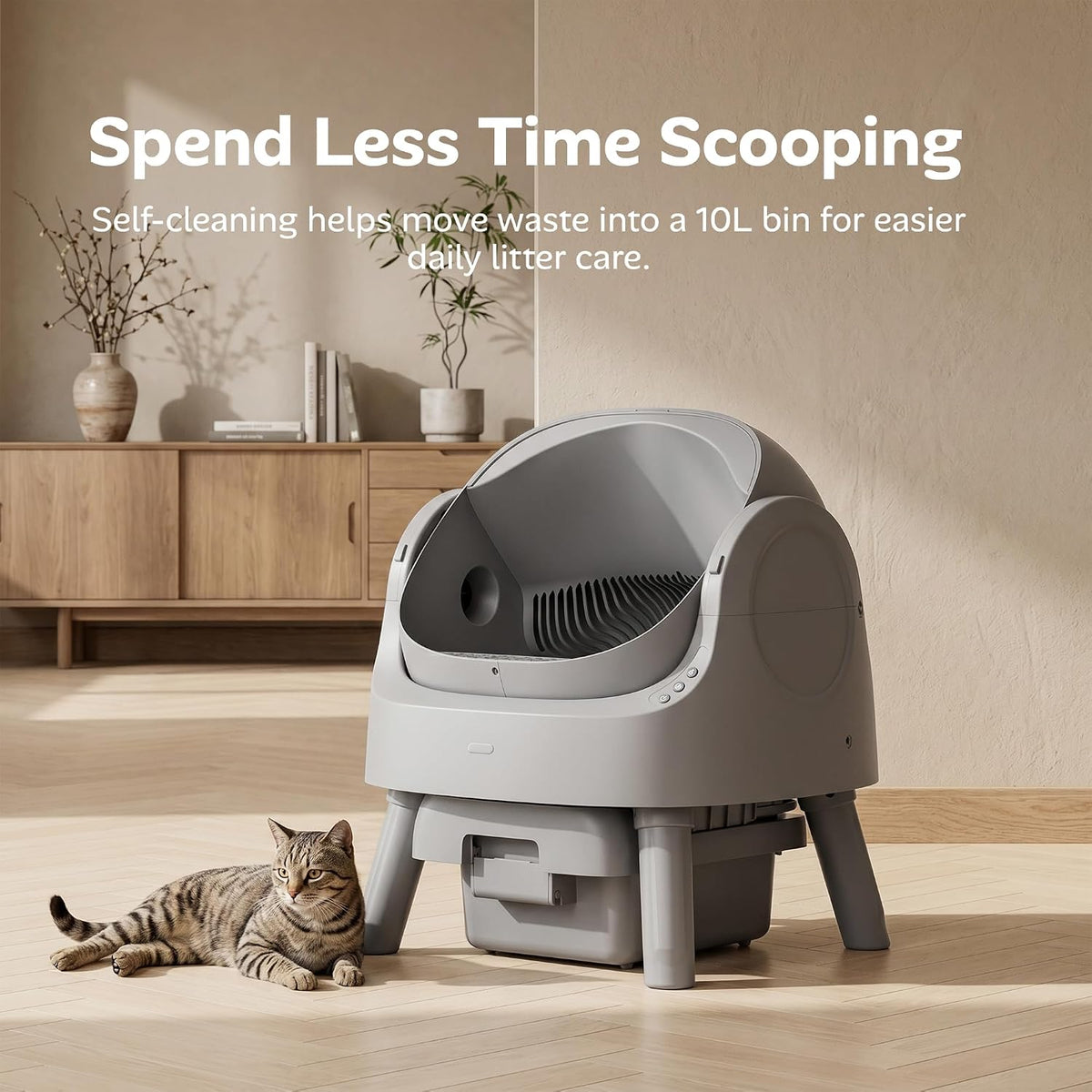 Mimfam Automatic Self Cleaning Litter Box, with 4 Pairs Infrared Senor, Open-Top Design for Multi-Cat Homes, Comes with 