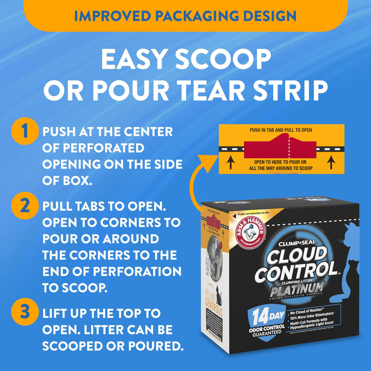 ARM & HAMMER Cloud Control Platinum- Improved Packaging Clumping Cat Litter, 34 lb
