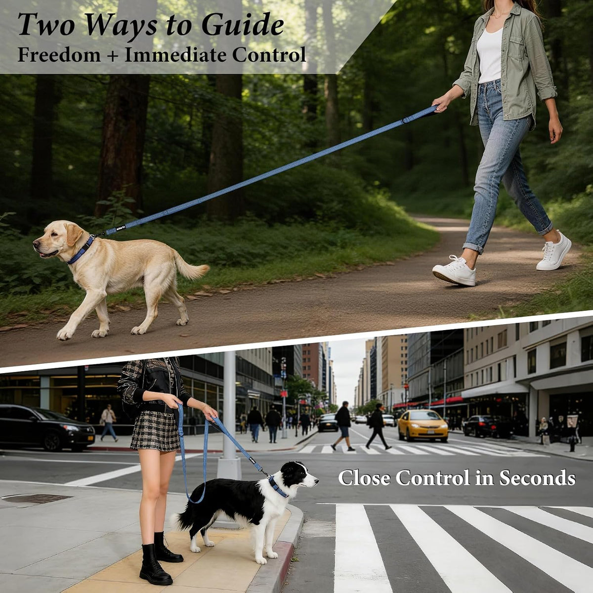 Double Handle Dog Leash, 6 FT Reflective, for Medium Large Dogs