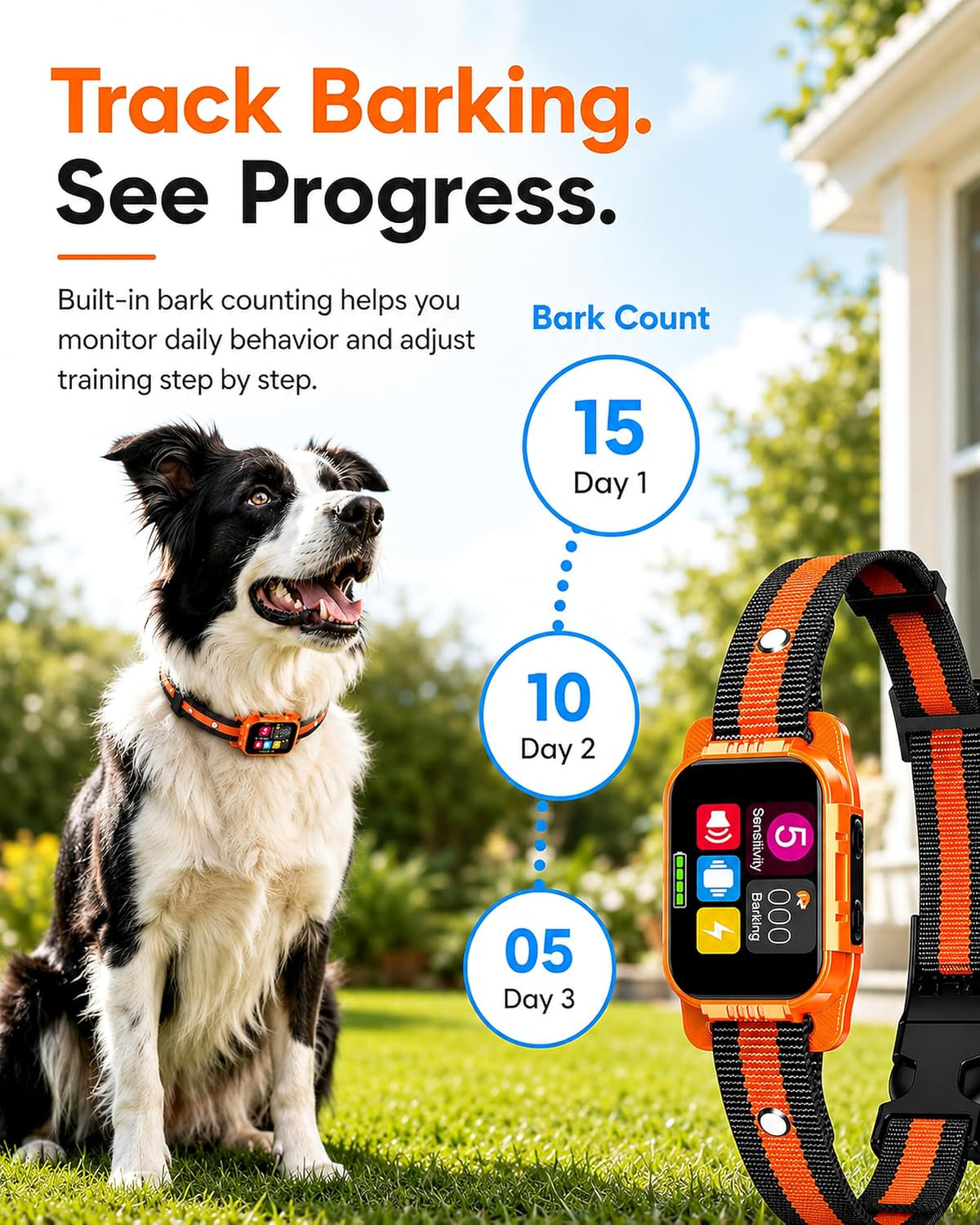 New Upgrade Dog Bark Collar for Large Medium Small Dogs, Smart Rechargeable Anti Barking Collar with Beep and Vibration,