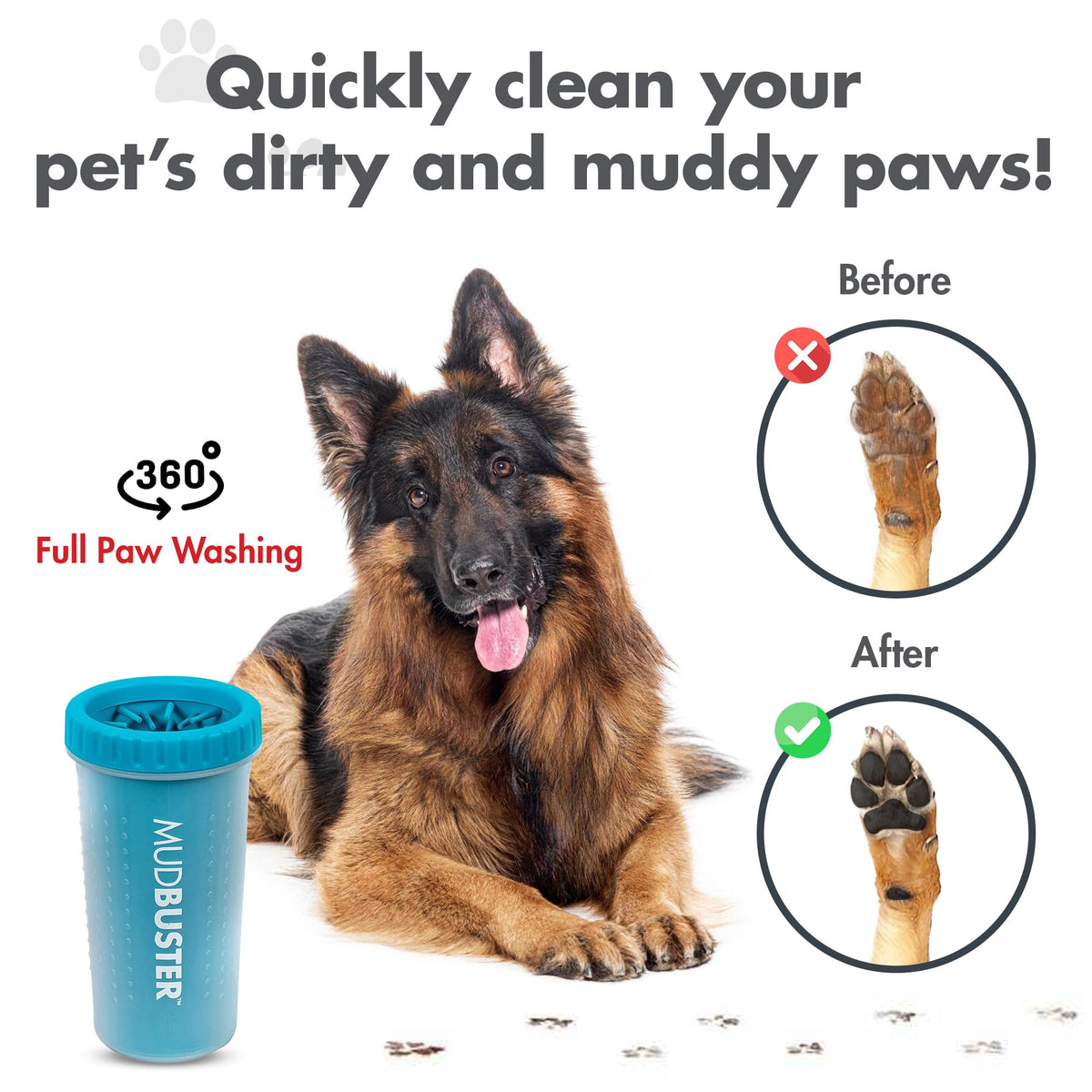 Dexas MudBuster Large Dog Paw Cleaner, Blue, Fits 2.5"-3.5" Wide Paws, Gentle Silicone Bristles for Quick, Easy Cleaning