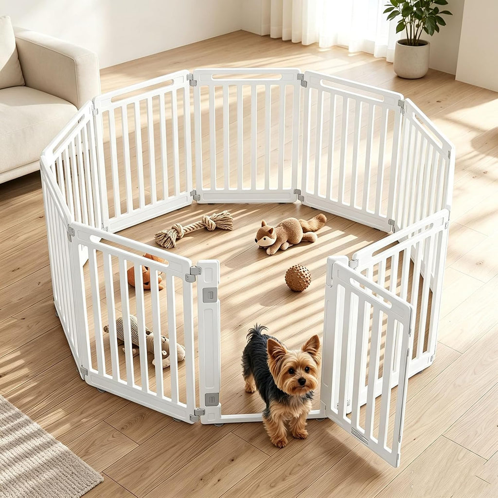 GIANTEX 10 Panel Dog Playpen, 32'' Plastic Pet Fence, Lockable Door, White