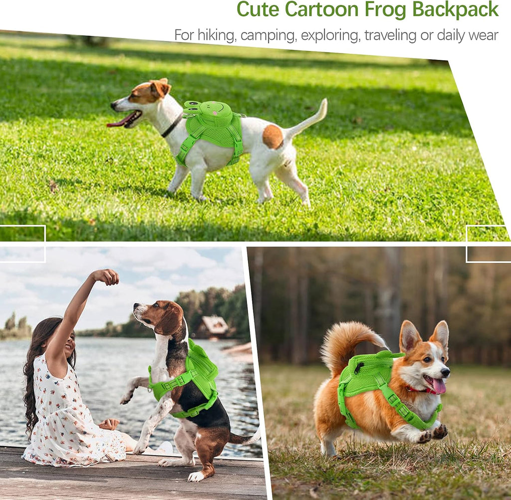 Dog Backpack Harness, No-Pull Dog Backpack with D-Ring,Frog,M
