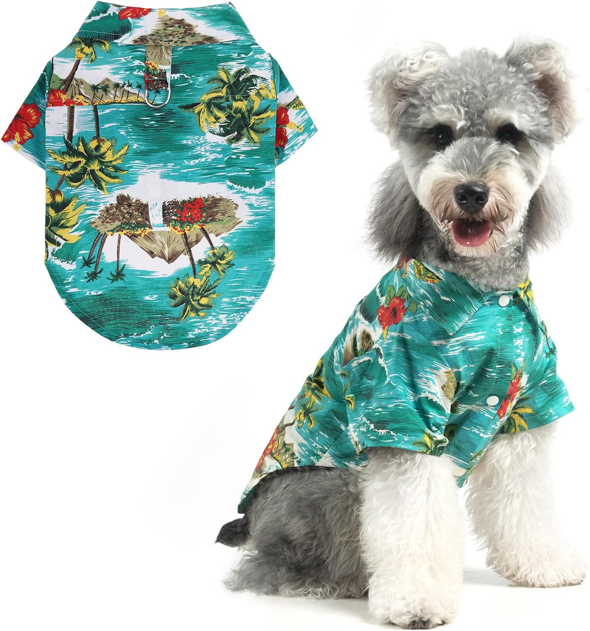Dog Hawaiian Shirt, Dog Summer Clothes with Leash D-Ring for Medium Large Dogs, Floral Cool Beach Puppy Shirts with Sun 