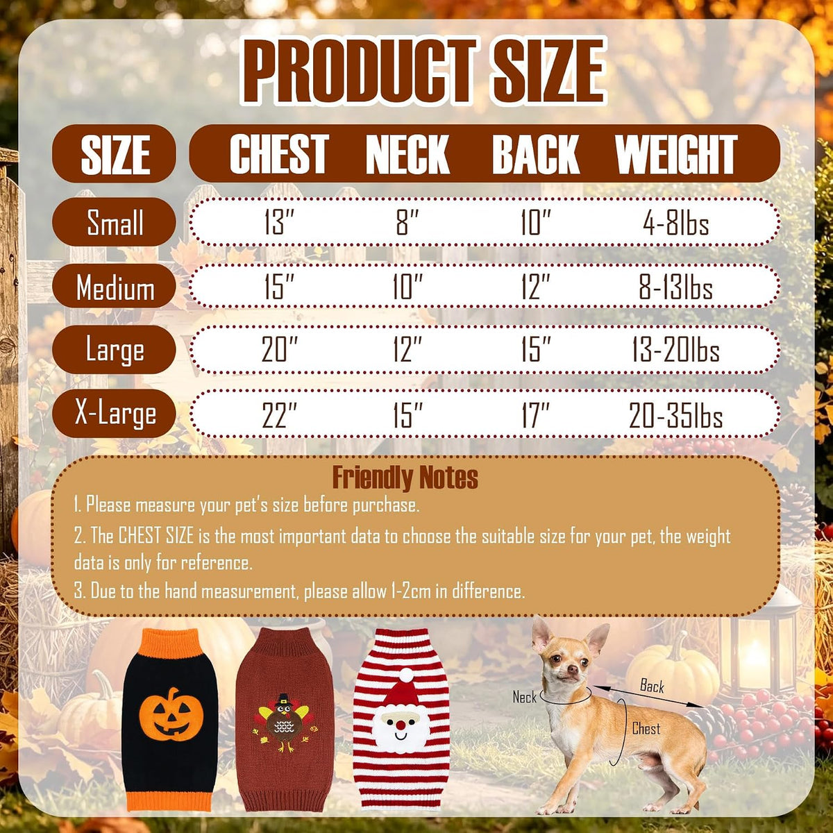3 Pack Dog Halloween Thanksgiving Christmas Holiday Sweater for Dogs (Medium)