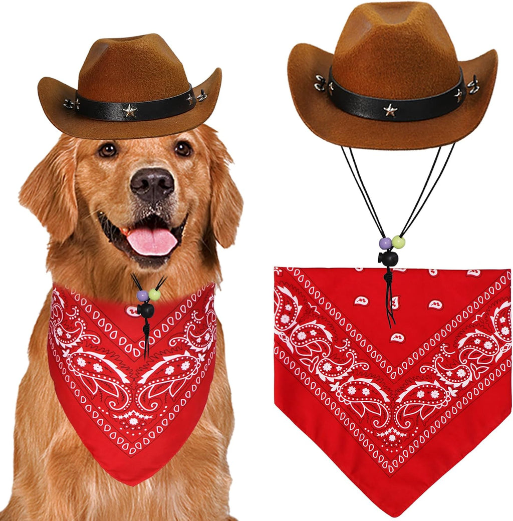 Goyoswa Halloween Dog Costume - Cowboy Hat & Bandana, Brown & Red, Large