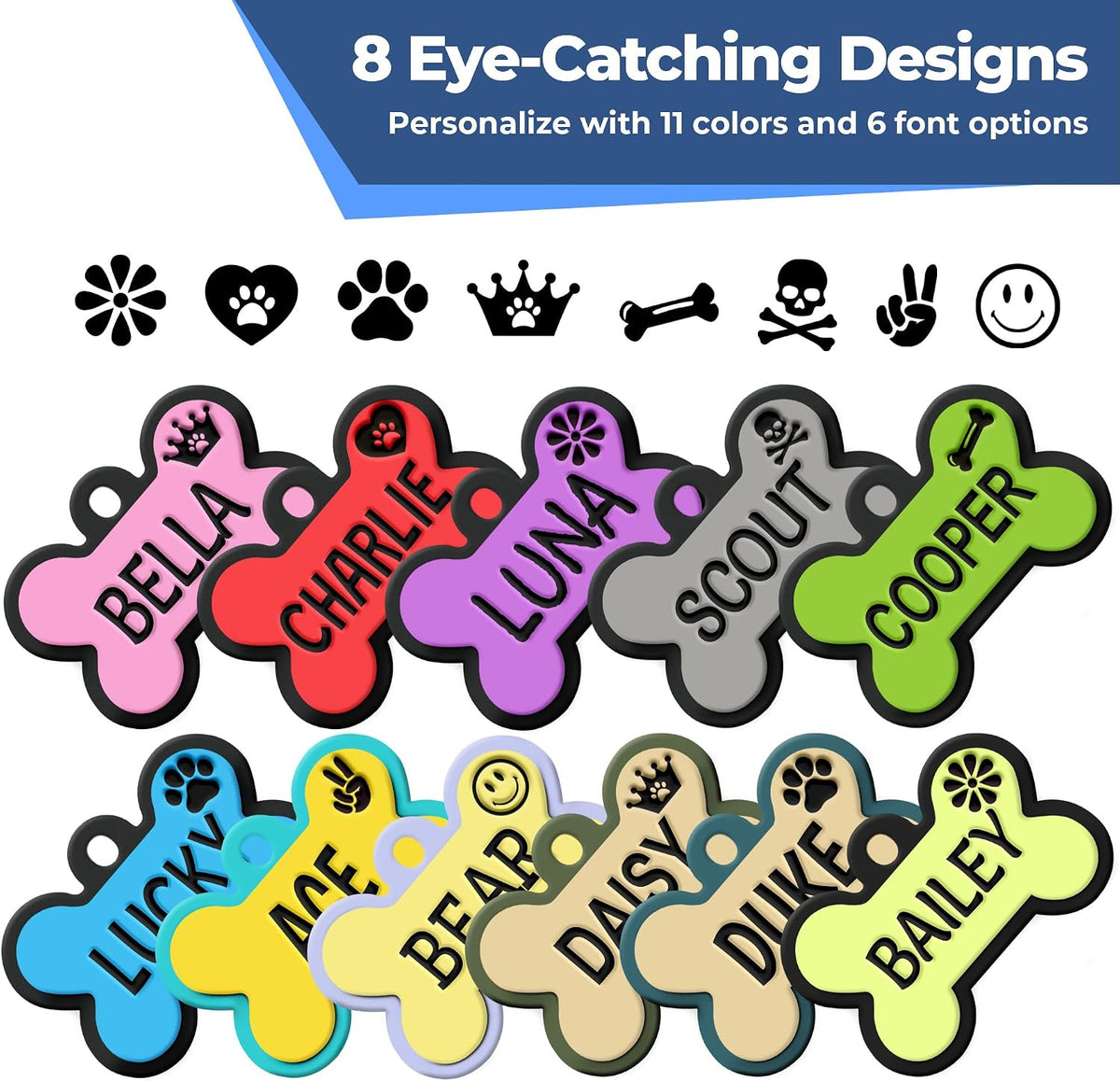 GoTags Silicone Dog Tags, Personalized Engraved Silent Pet Tag, No Noise