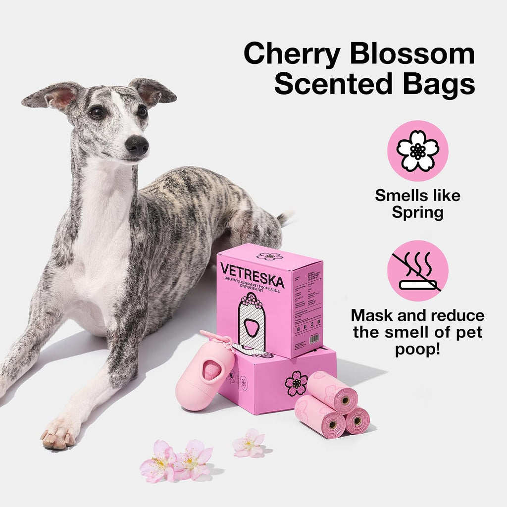 VETRESKA Dog Poop Bag Dispenser with 105 Cherry Blossom Scented Bags