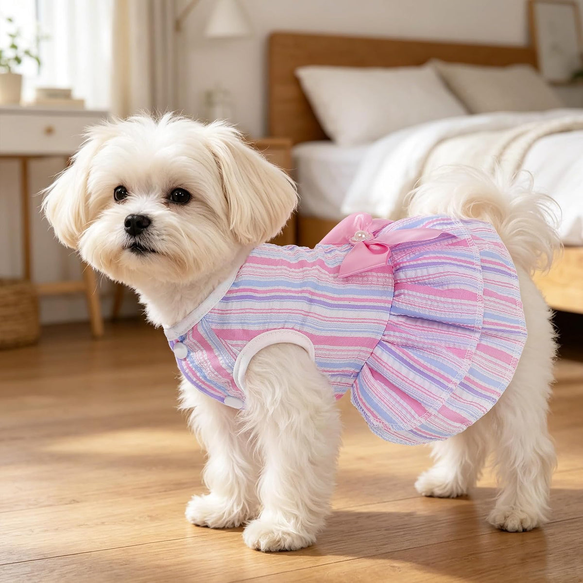 Dog Dress, Cute Pet Princess Dresses with Bright Color Design, Sweet Bowknot, Dog Clothes for Small Dogs Girl, Breathabl