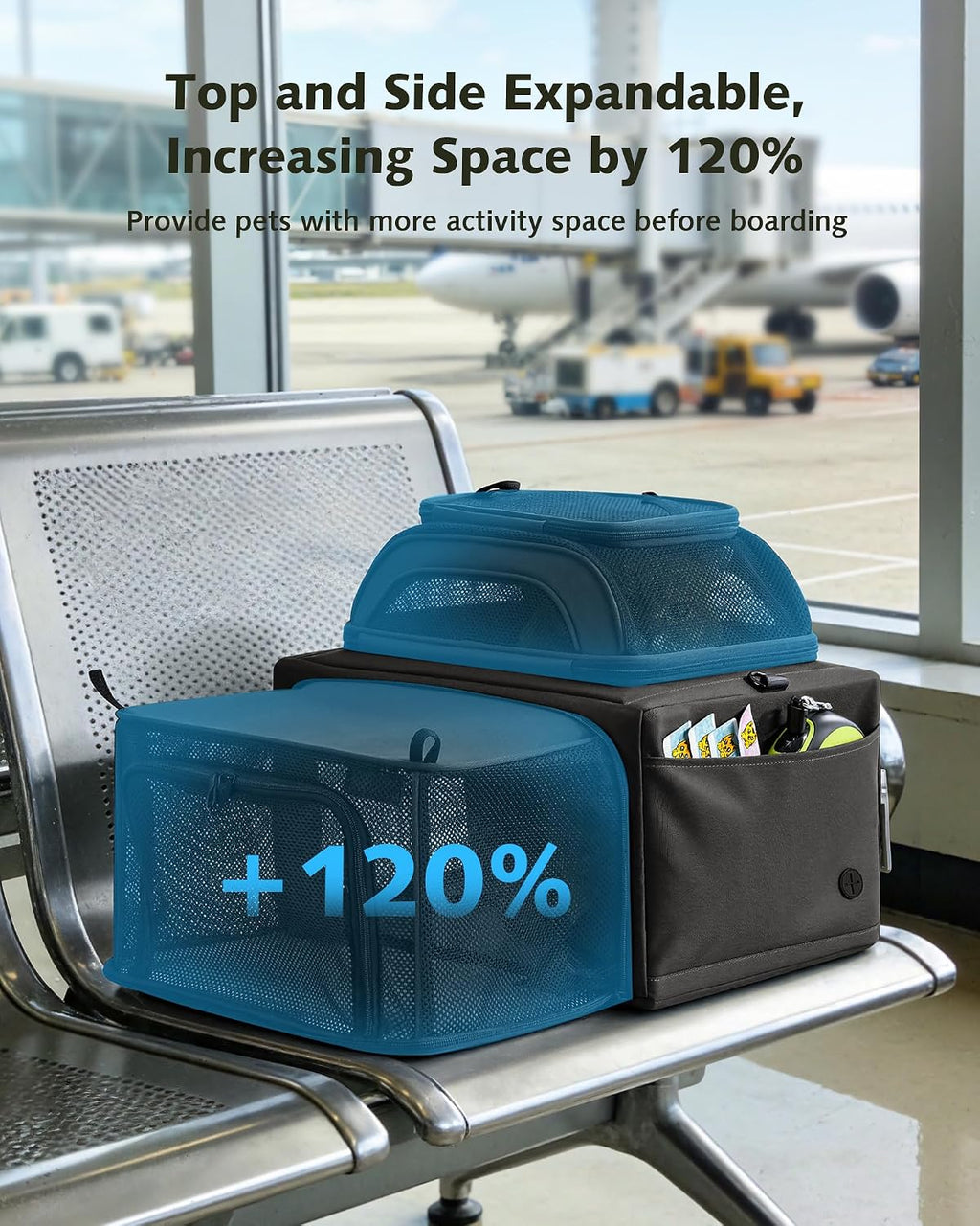 Pecute Top Expandable Airline Approved Pet Carrier for Cats, Dark Gray