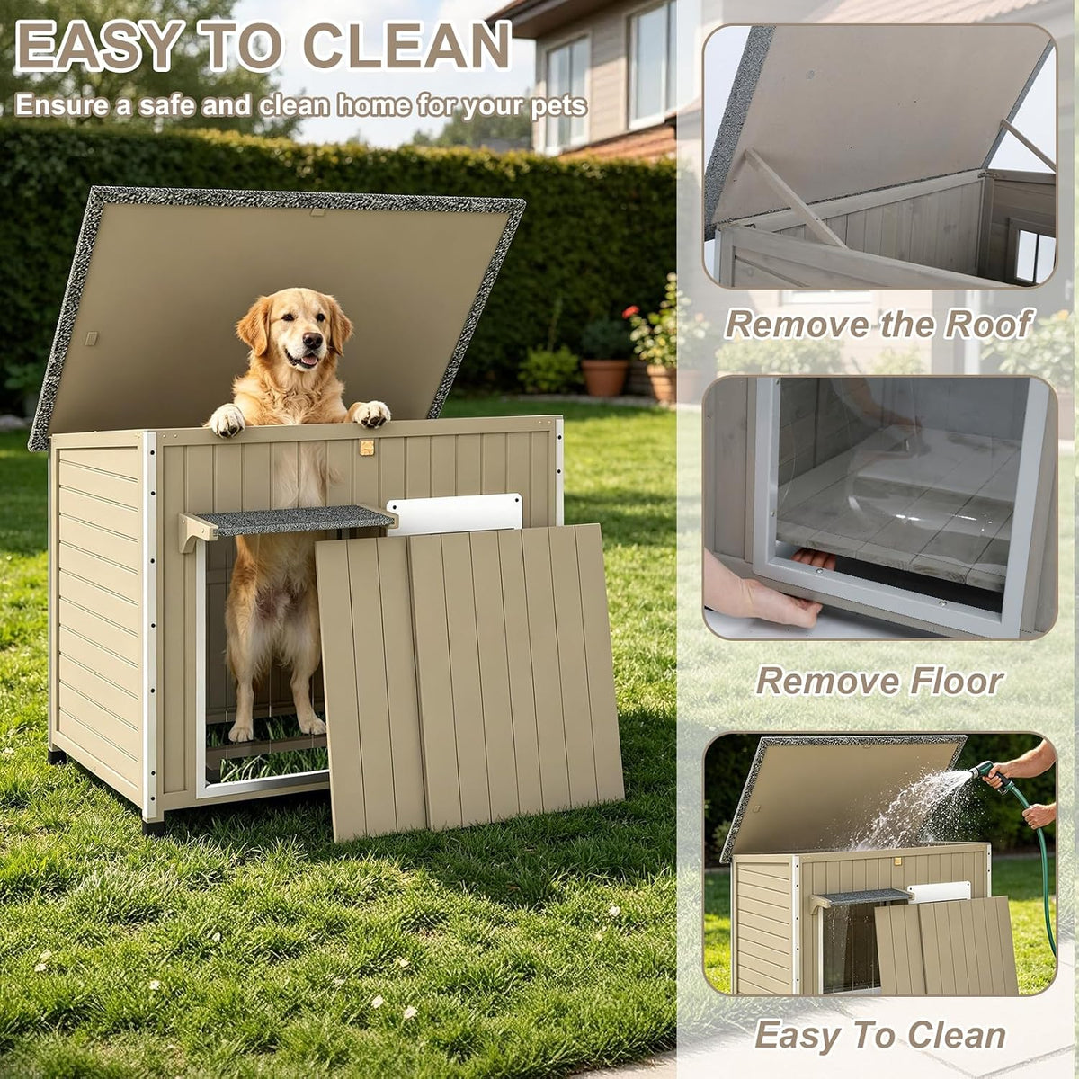 43" L Wooden Dog House Outdoor for Small & Medium Dogs Kennel