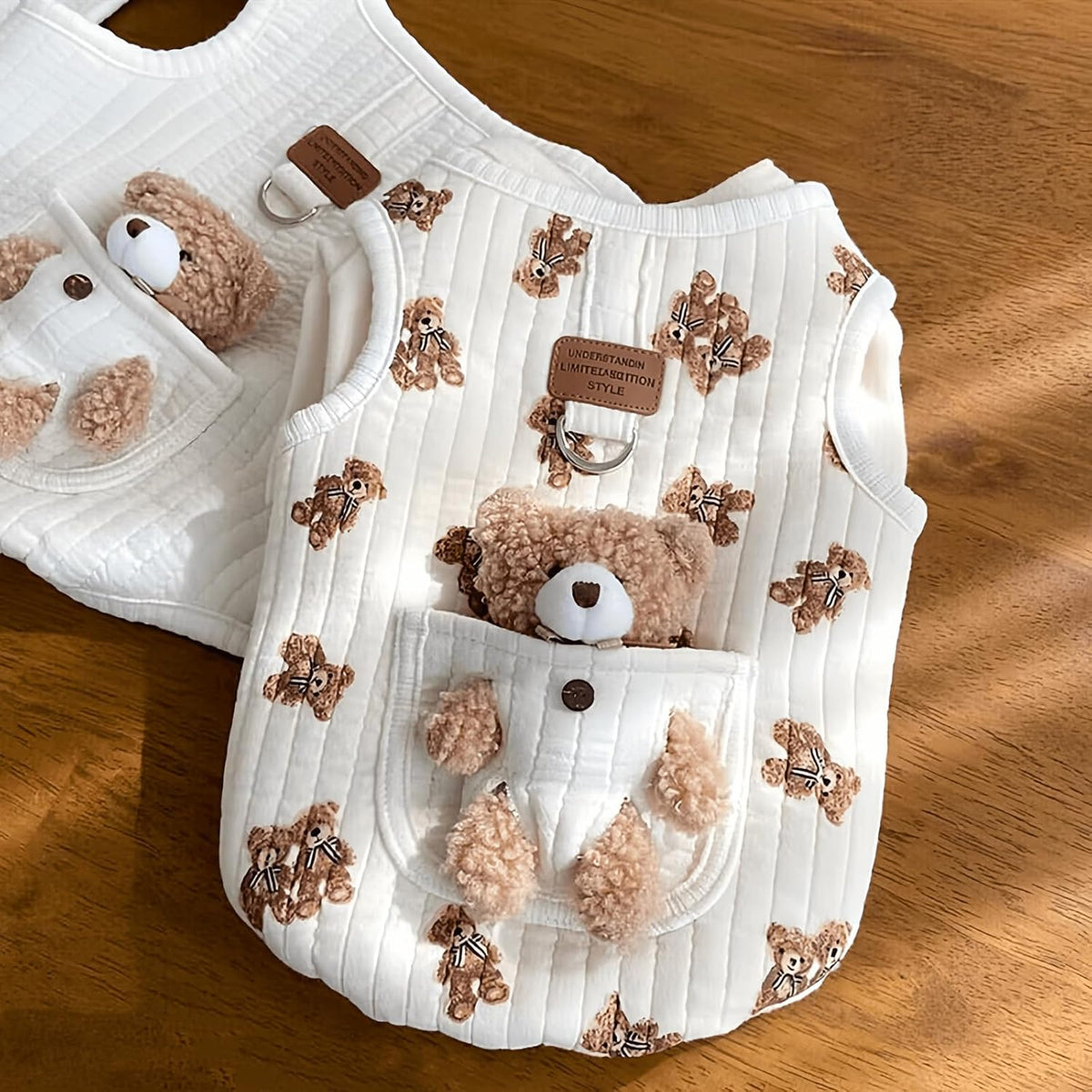Dog Vest with 3D Plush Teddy Bear Pocket, 2-Pack，S (2.2-4.4lbs)