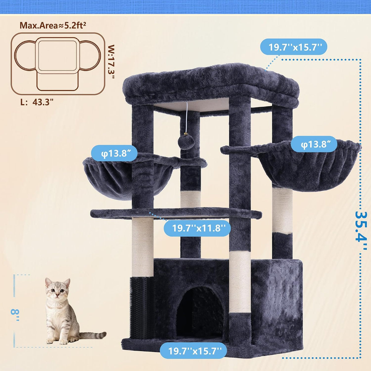 Hey-brother Cat Tree Tower with Large Platform, Spacious Condo, MPJ060G