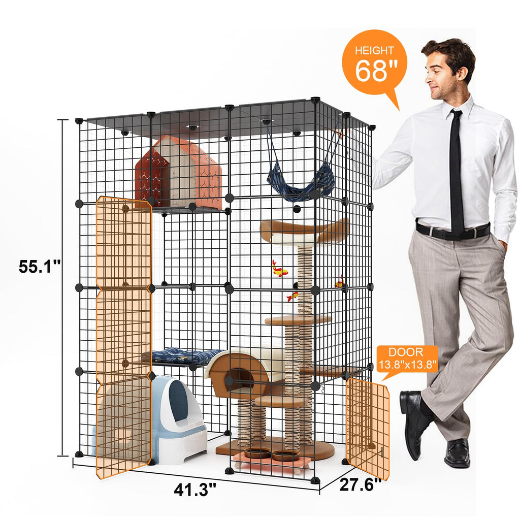 Oneluck Extra Large Cat Cage,4-Tier Catio, DIY Metal Cat Enclosure with Platforms,55 Inch Indoor Cat Cage for 1-3 Cats, Indoor Cat Playpen for Cats Rabbits Small Animals