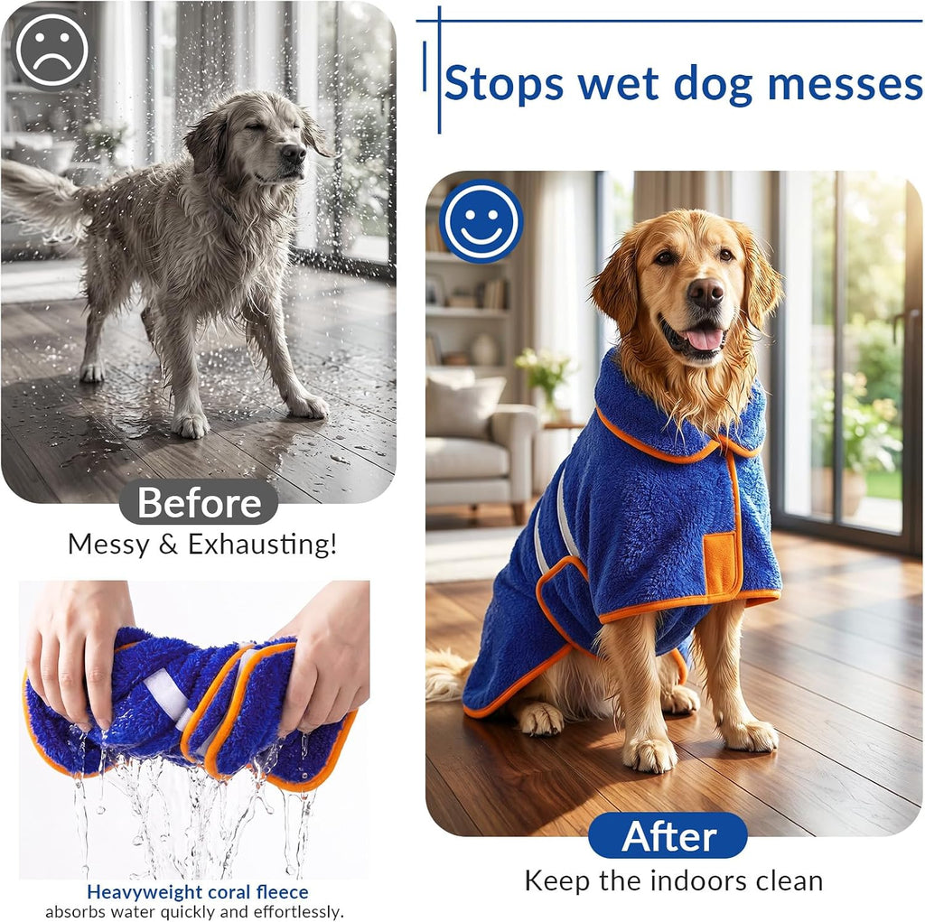 Dog Bathrobe, Super Absorbent for Small to Large Dogs, Dark Blue XL