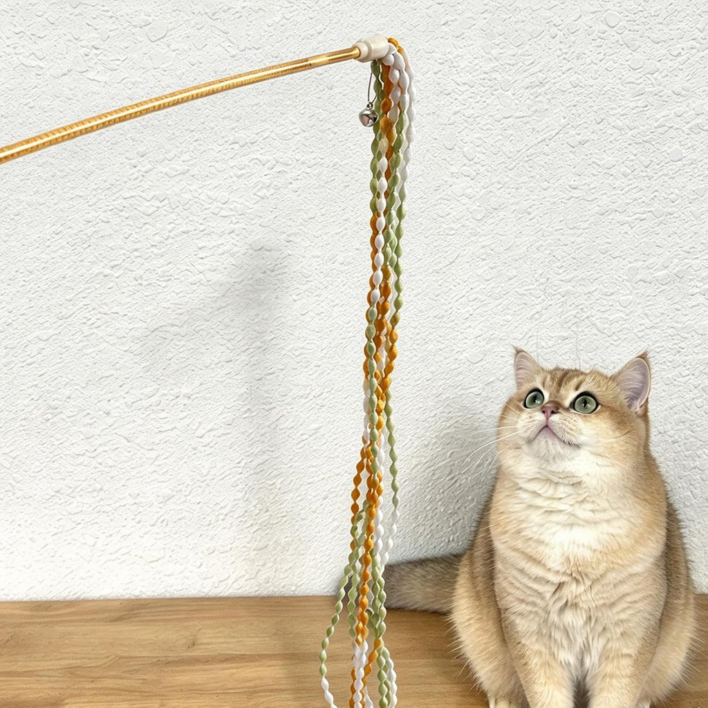 Cat Wand Toy 4 PCS Vibrant Plush Srtip Teaser Wands Interactive Cat Toy