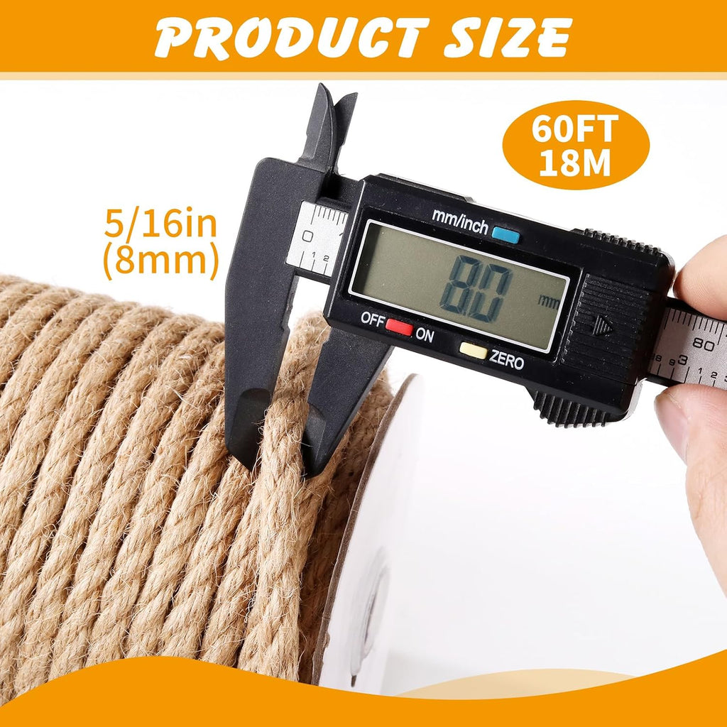 Natural Sisal Rope for Cat Scratcher Post, 5/16" x 60 Ft Twine for Cat Tree