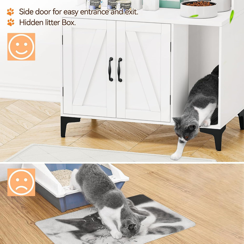 Tall Hidden Cat Litter Box Enclosure Cabinet - 4-Tier Storage Shelves, 2-Door Wood Cat Washroom Furniture, Indoor Cat Ho