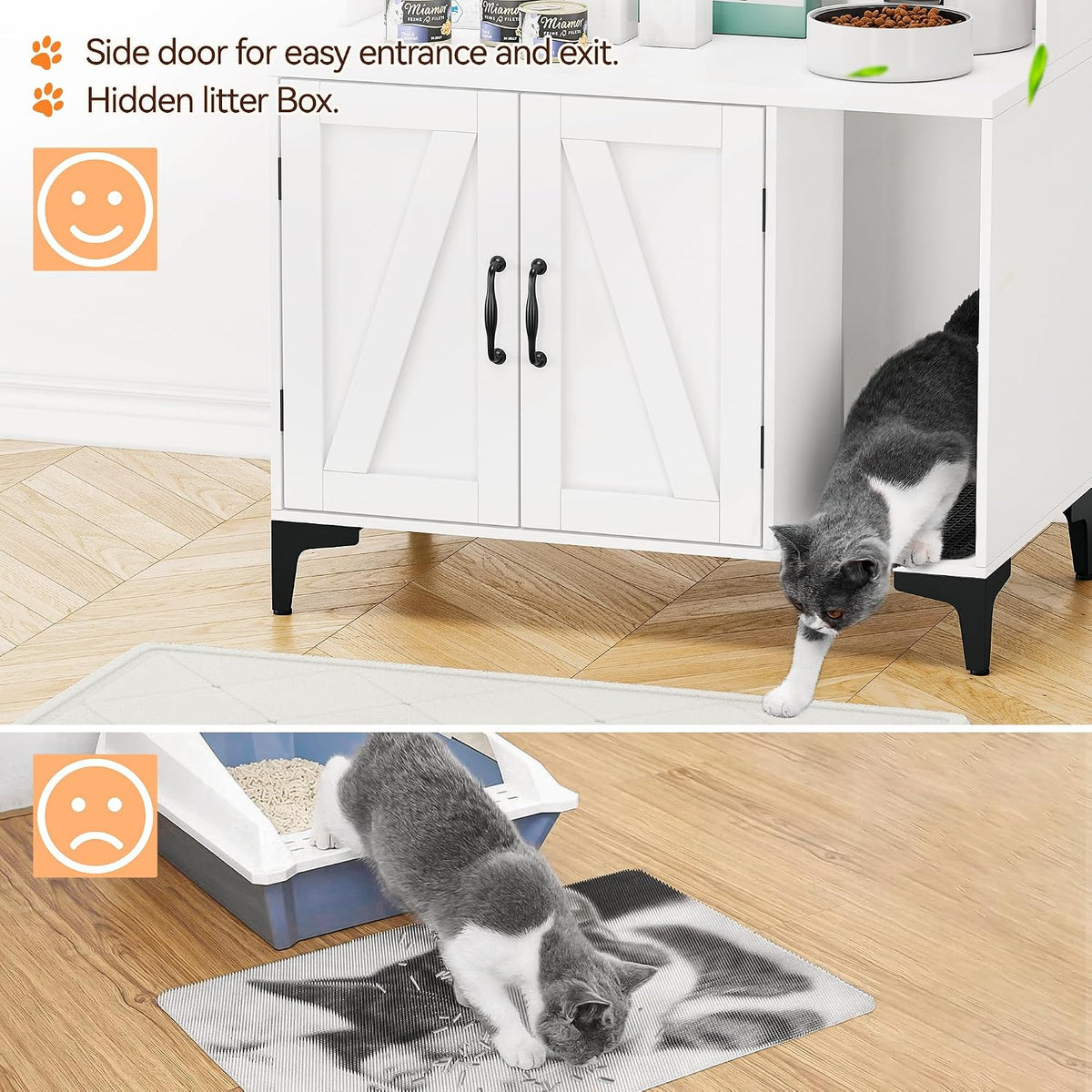 Tall Hidden Cat Litter Box Enclosure Cabinet - 4-Tier Storage Shelves, 2-Door Wood Cat Washroom Furniture, Indoor Cat Ho