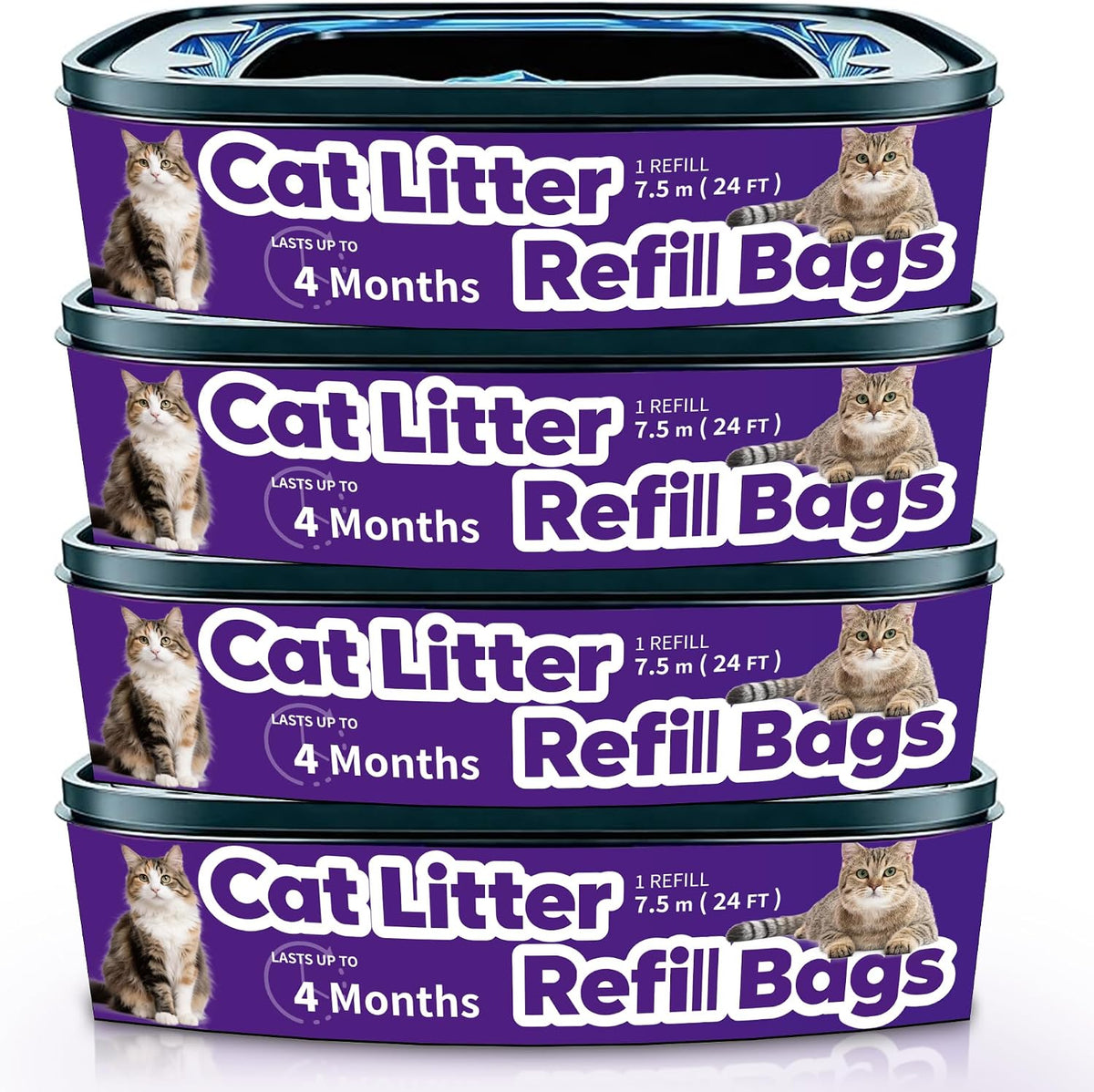 Jumbo 4-Pack Cat Litter Refill Bags Cartridge,96 total ft