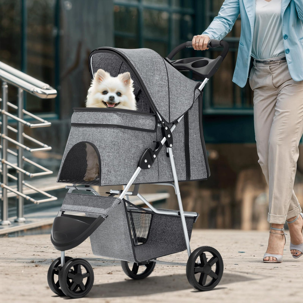 Magshion 3-Wheel Pet Stroller for Small/Medium Dogs Cats, Up to 33lbs, Gray