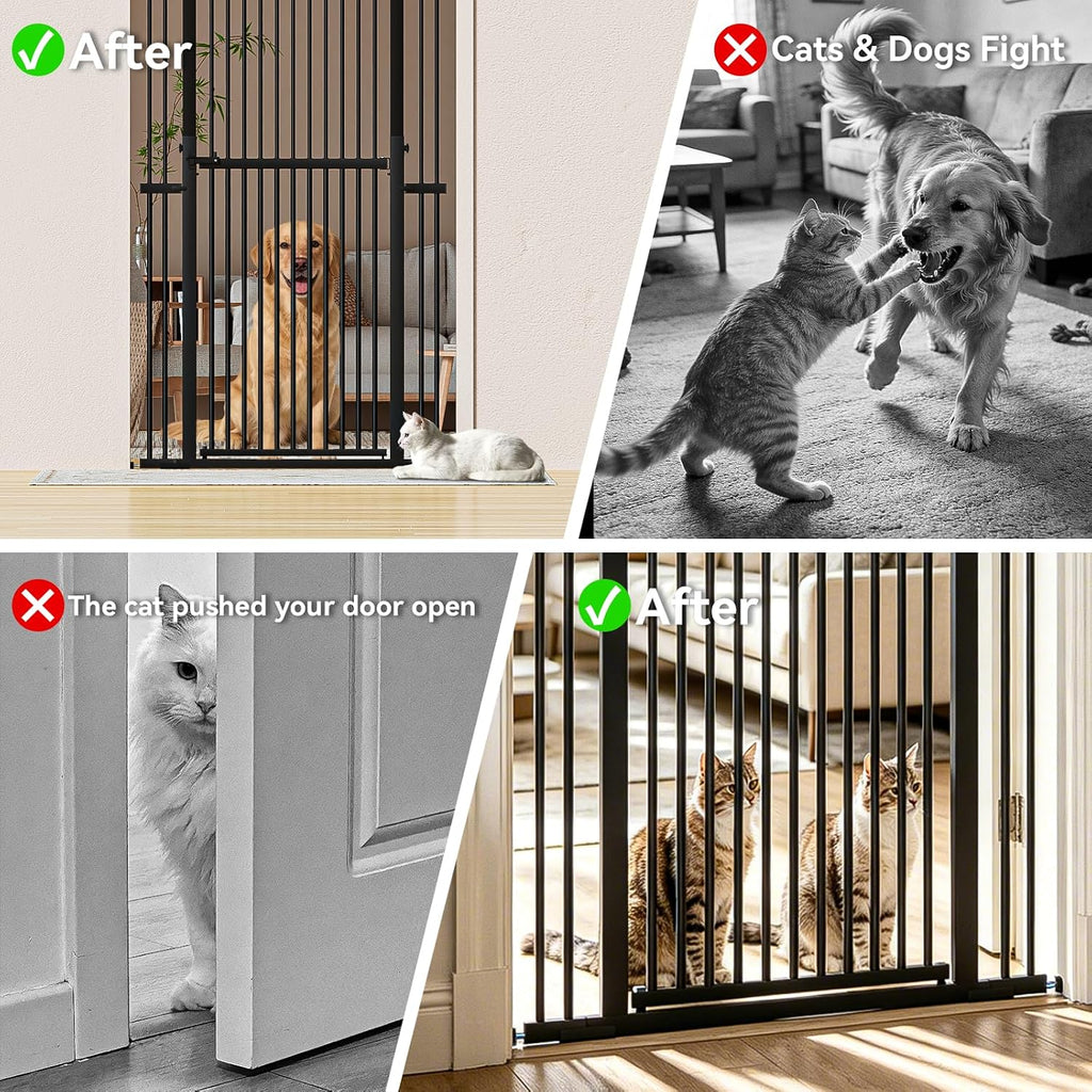 51"-87" Extra Tall Pet Gate for Cats, 29.5"-40.5" Wide Pressure Mounted No-Drilling Safety Dog Gate, Metal Walk-Thru Bar